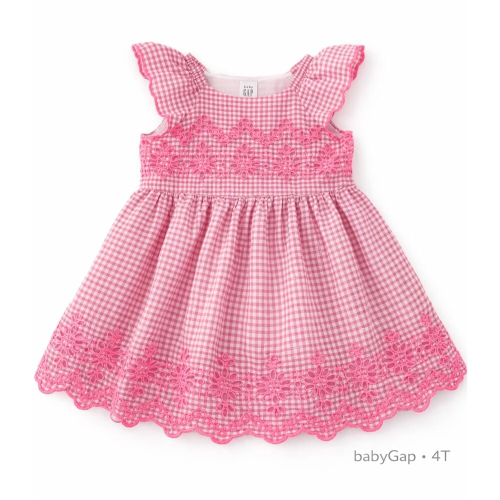 babyGap Pink Gingham Eyelet Dress Girls 4T Lined Summer